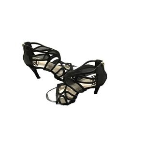 FERGALICIOUS By Fergie  Sz 7.5 Open -Toe Heels Caged Black Stiletto Sandal Women